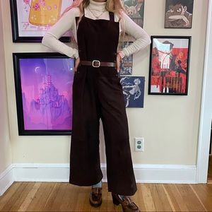 Vintage Chocolate Brown Leather and Suede Overalls